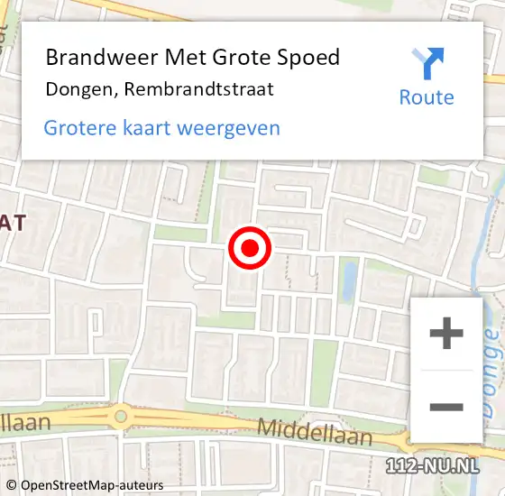 Locatie op kaart van de 112 melding: Brandweer Met Grote Spoed Naar Dongen, Rembrandtstraat op 30 mei 2020 09:17