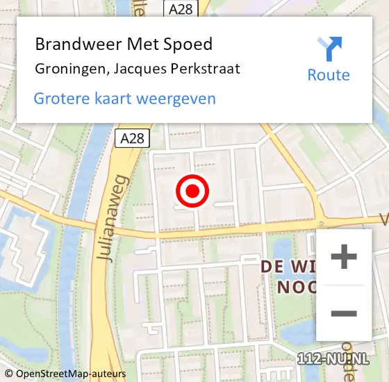 Locatie op kaart van de 112 melding: Brandweer Met Spoed Naar Groningen, Jacques Perkstraat op 30 mei 2020 13:02