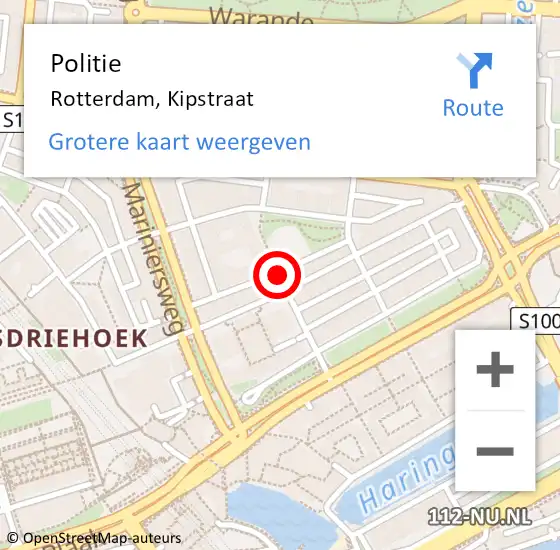 Locatie op kaart van de 112 melding: Politie Rotterdam, Kipstraat op 30 mei 2020 14:00