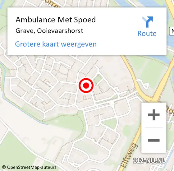 Locatie op kaart van de 112 melding: Ambulance Met Spoed Naar Grave, Ooievaarshorst op 30 mei 2020 14:55