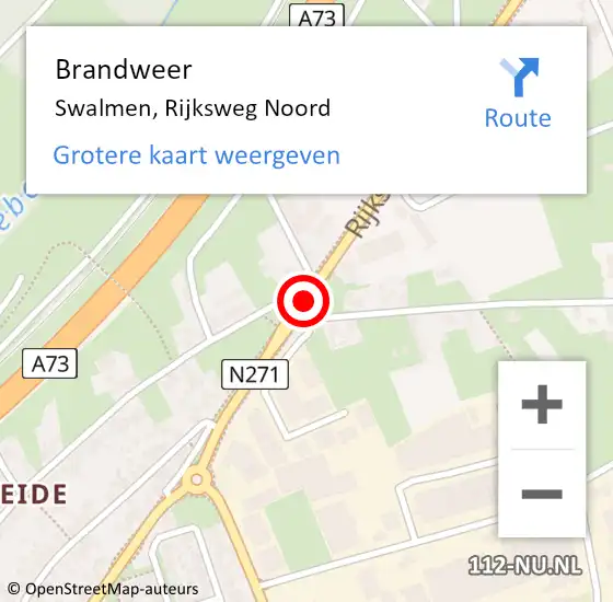 Locatie op kaart van de 112 melding: Brandweer Swalmen, Rijksweg Noord op 30 mei 2020 14:59