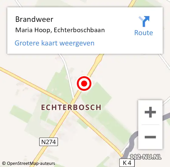 Locatie op kaart van de 112 melding: Brandweer Maria Hoop, Echterboschbaan op 30 mei 2020 15:02