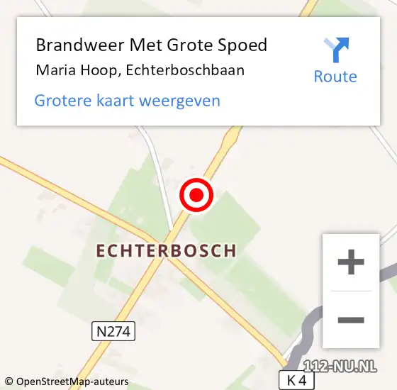 Locatie op kaart van de 112 melding: Brandweer Met Grote Spoed Naar Maria Hoop, Echterboschbaan op 30 mei 2020 15:20