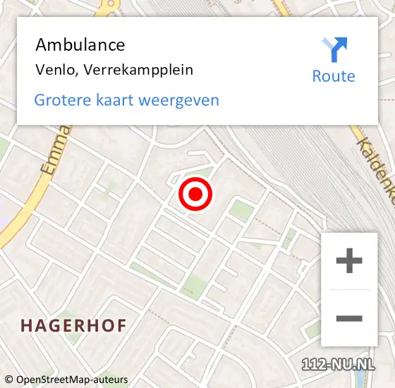 Locatie op kaart van de 112 melding: Ambulance Venlo, Verrekampplein op 30 mei 2020 17:52