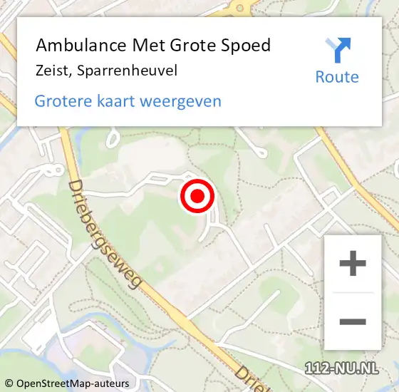 Locatie op kaart van de 112 melding: Ambulance Met Grote Spoed Naar Zeist, Sparrenheuvel op 8 mei 2014 08:56