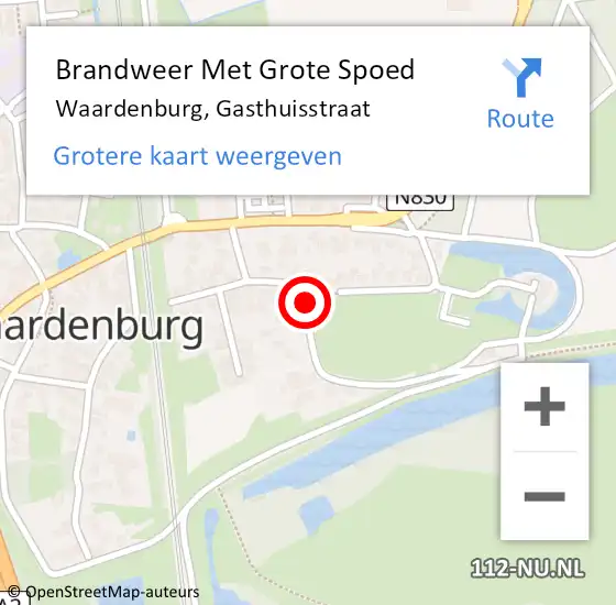 Locatie op kaart van de 112 melding: Brandweer Met Grote Spoed Naar Waardenburg, Gasthuisstraat op 31 mei 2020 04:23