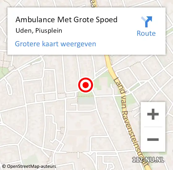 Locatie op kaart van de 112 melding: Ambulance Met Grote Spoed Naar Uden, Piusplein op 31 mei 2020 10:02