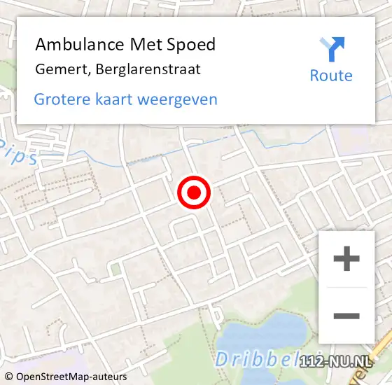 Locatie op kaart van de 112 melding: Ambulance Met Spoed Naar Gemert, Berglarenstraat op 31 mei 2020 14:34