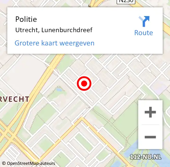 Locatie op kaart van de 112 melding: Politie Utrecht, Lunenburchdreef op 31 mei 2020 14:47