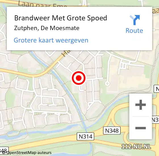 Locatie op kaart van de 112 melding: Brandweer Met Grote Spoed Naar Zutphen, De Moesmate op 31 mei 2020 15:01