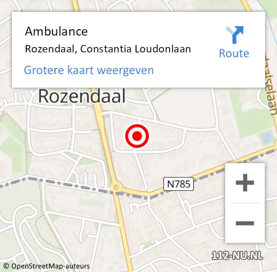 Locatie op kaart van de 112 melding: Ambulance Rozendaal, Constantia Loudonlaan op 31 mei 2020 15:49