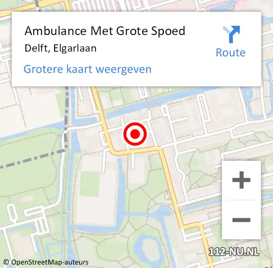 Locatie op kaart van de 112 melding: Ambulance Met Grote Spoed Naar Delft, Elgarlaan op 31 mei 2020 17:26