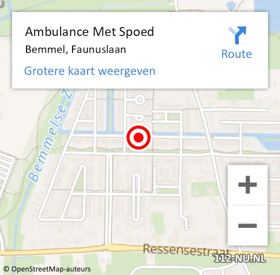 Locatie op kaart van de 112 melding: Ambulance Met Spoed Naar Bemmel, Faunuslaan op 31 mei 2020 17:38