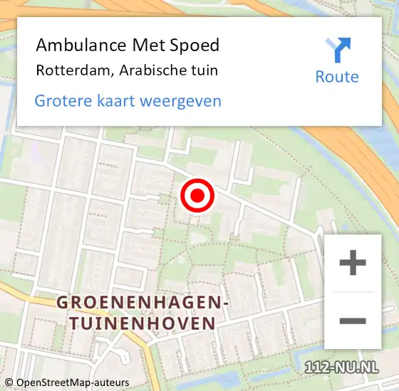 Locatie op kaart van de 112 melding: Ambulance Met Spoed Naar Rotterdam, Arabische tuin op 31 mei 2020 19:46