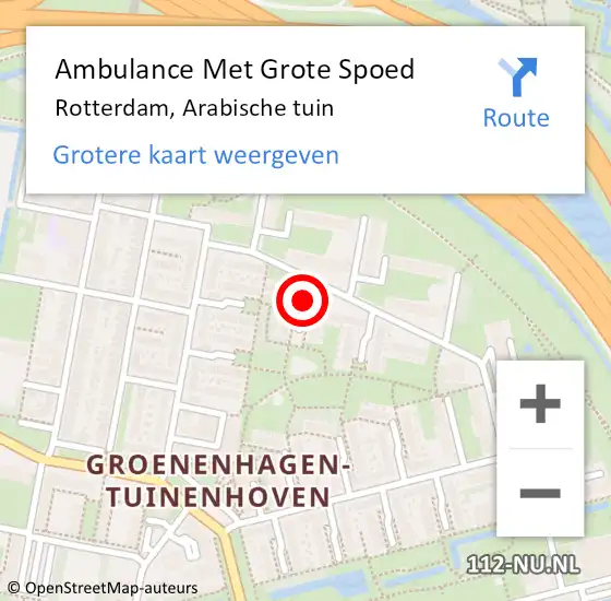 Locatie op kaart van de 112 melding: Ambulance Met Grote Spoed Naar Rotterdam, Arabische tuin op 31 mei 2020 19:50