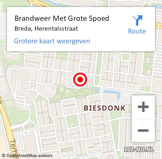 Locatie op kaart van de 112 melding: Brandweer Met Grote Spoed Naar Breda, Herentalsstraat op 31 mei 2020 20:23