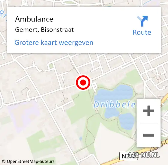 Locatie op kaart van de 112 melding: Ambulance Gemert, Bisonstraat op 1 juni 2020 00:40