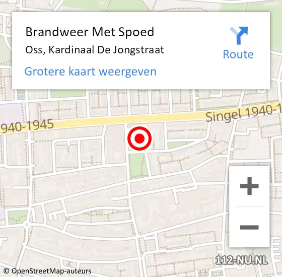 Locatie op kaart van de 112 melding: Brandweer Met Spoed Naar Oss, Kardinaal De Jongstraat op 1 juni 2020 01:43