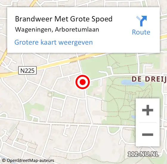 Locatie op kaart van de 112 melding: Brandweer Met Grote Spoed Naar Wageningen, Arboretumlaan op 1 juni 2020 04:24