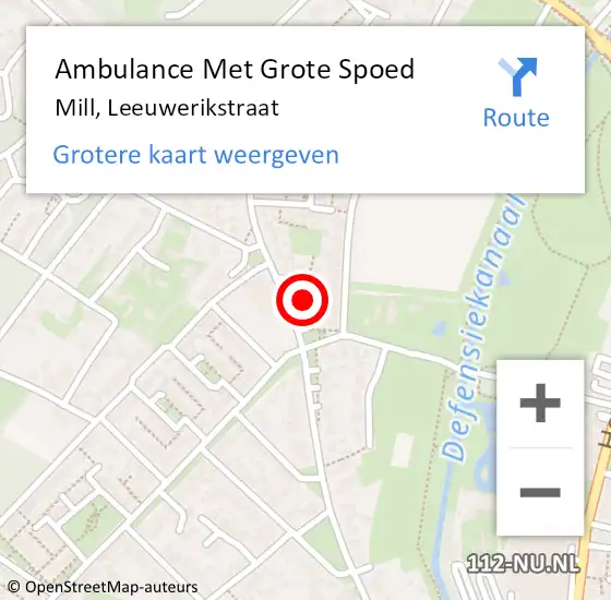 Locatie op kaart van de 112 melding: Ambulance Met Grote Spoed Naar Mill, Leeuwerikstraat op 1 juni 2020 07:51