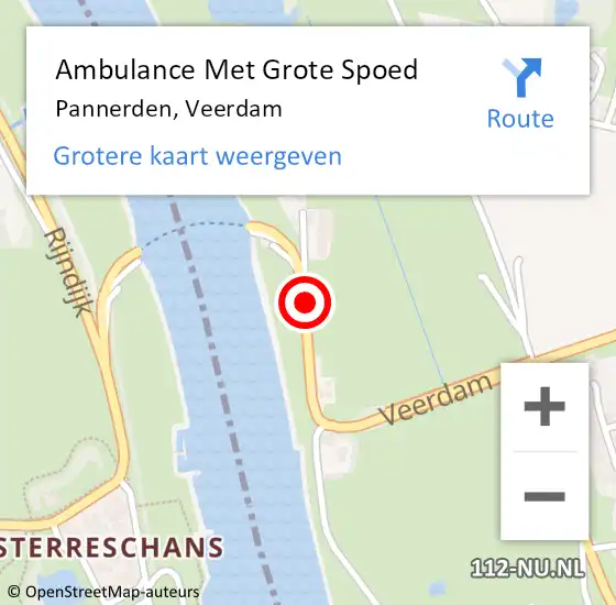 Locatie op kaart van de 112 melding: Ambulance Met Grote Spoed Naar Pannerden, Veerdam op 1 juni 2020 08:59