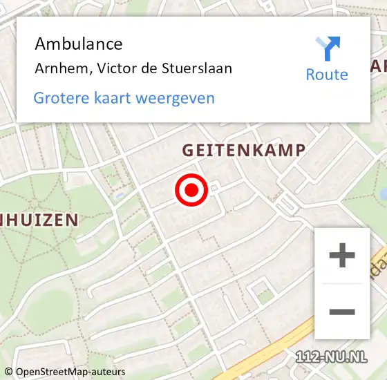Locatie op kaart van de 112 melding: Ambulance Arnhem, Victor de Stuerslaan op 1 juni 2020 09:16