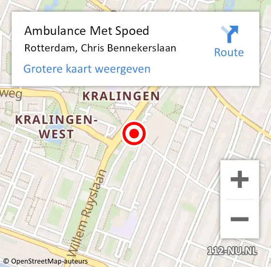 Locatie op kaart van de 112 melding: Ambulance Met Spoed Naar Rotterdam, Chris Bennekerslaan op 1 juni 2020 11:11