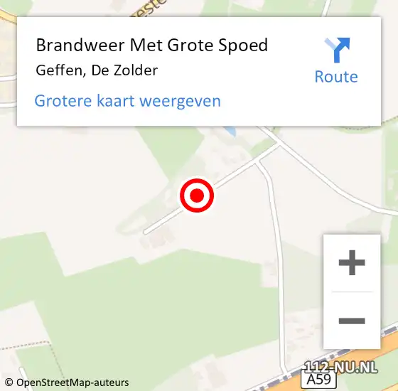 Locatie op kaart van de 112 melding: Brandweer Met Grote Spoed Naar Geffen, De Zolder op 1 juni 2020 13:06