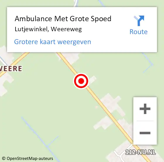 Locatie op kaart van de 112 melding: Ambulance Met Grote Spoed Naar Lutjewinkel, Weereweg op 1 juni 2020 13:23