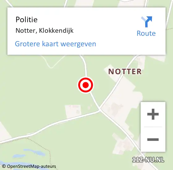 Locatie op kaart van de 112 melding: Politie Notter, Klokkendijk op 1 juni 2020 13:25