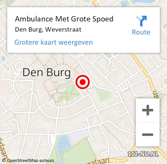 Locatie op kaart van de 112 melding: Ambulance Met Grote Spoed Naar Den Burg, Weverstraat op 1 juni 2020 14:25