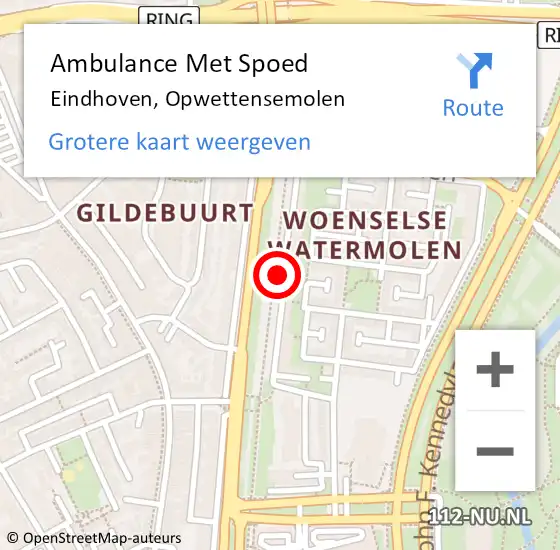 Locatie op kaart van de 112 melding: Ambulance Met Spoed Naar Eindhoven, Opwettensemolen op 1 juni 2020 14:35