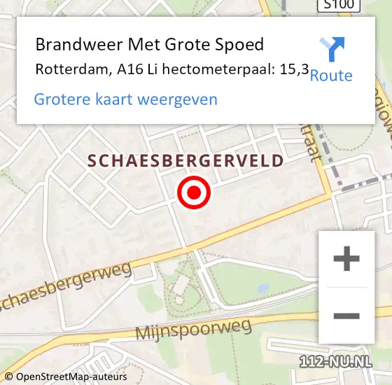 Locatie op kaart van de 112 melding: Brandweer Met Grote Spoed Naar Rotterdam, A16 Li hectometerpaal: 15,3 op 1 juni 2020 15:36