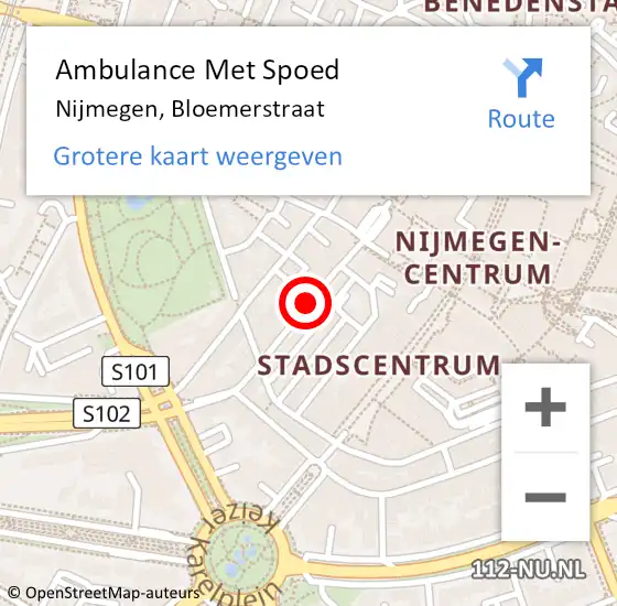 Locatie op kaart van de 112 melding: Ambulance Met Spoed Naar Nijmegen, Bloemerstraat op 1 juni 2020 17:55