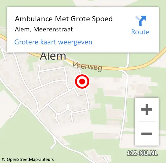 Locatie op kaart van de 112 melding: Ambulance Met Grote Spoed Naar Alem, Meerenstraat op 1 juni 2020 17:59