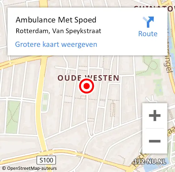 Locatie op kaart van de 112 melding: Ambulance Met Spoed Naar Rotterdam, Van Speykstraat op 1 juni 2020 19:29