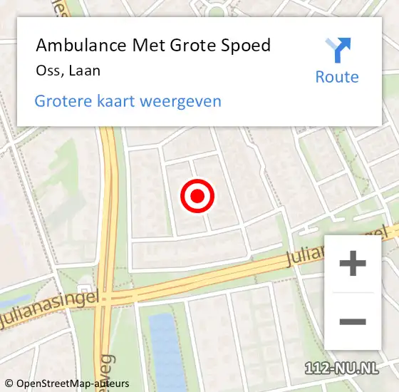 Locatie op kaart van de 112 melding: Ambulance Met Grote Spoed Naar Oss, Laan op 1 juni 2020 19:51