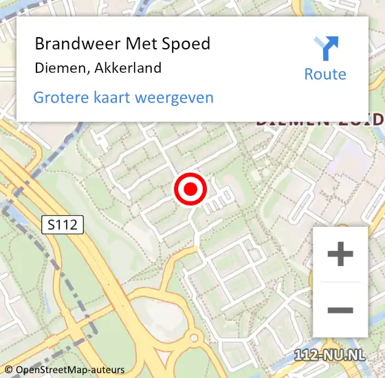 Locatie op kaart van de 112 melding: Brandweer Met Spoed Naar Diemen, Akkerland op 1 juni 2020 21:59