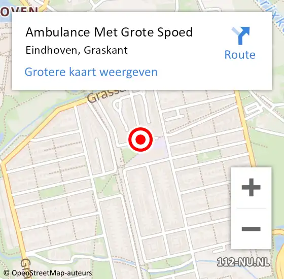 Locatie op kaart van de 112 melding: Ambulance Met Grote Spoed Naar Eindhoven, Graskant op 1 juni 2020 22:11