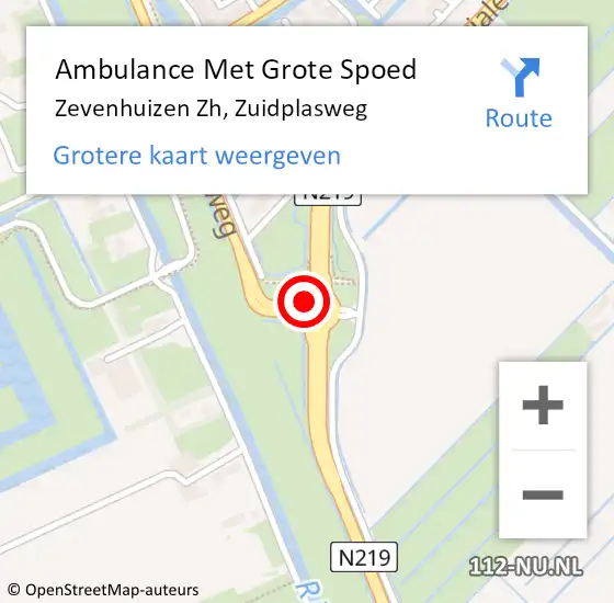 Locatie op kaart van de 112 melding: Ambulance Met Grote Spoed Naar Zevenhuizen Zh, Zuidplasweg op 2 juni 2020 00:00