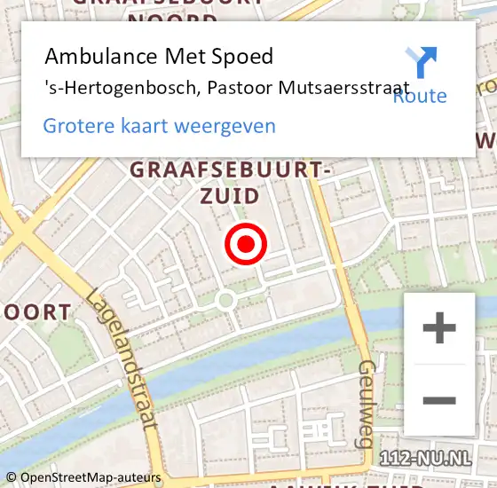Locatie op kaart van de 112 melding: Ambulance Met Spoed Naar 's-Hertogenbosch, Pastoor Mutsaersstraat op 2 juni 2020 02:52