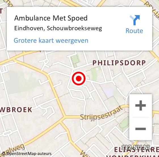 Locatie op kaart van de 112 melding: Ambulance Met Spoed Naar Eindhoven, Schouwbroekseweg op 2 juni 2020 07:57