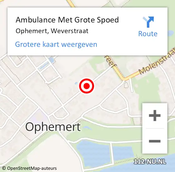 Locatie op kaart van de 112 melding: Ambulance Met Grote Spoed Naar Ophemert, Weverstraat op 2 juni 2020 08:40