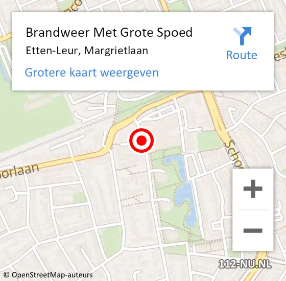 Locatie op kaart van de 112 melding: Brandweer Met Grote Spoed Naar Etten-Leur, Margrietlaan op 2 juni 2020 10:05