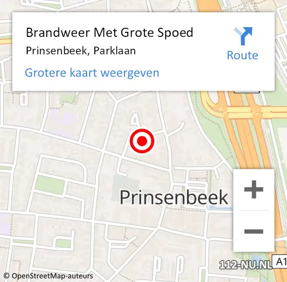 Locatie op kaart van de 112 melding: Brandweer Met Grote Spoed Naar Prinsenbeek, Parklaan op 2 juni 2020 12:18