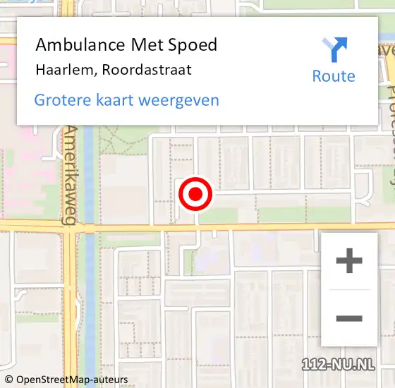 Locatie op kaart van de 112 melding: Ambulance Met Spoed Naar Haarlem, Roordastraat op 2 juni 2020 13:04