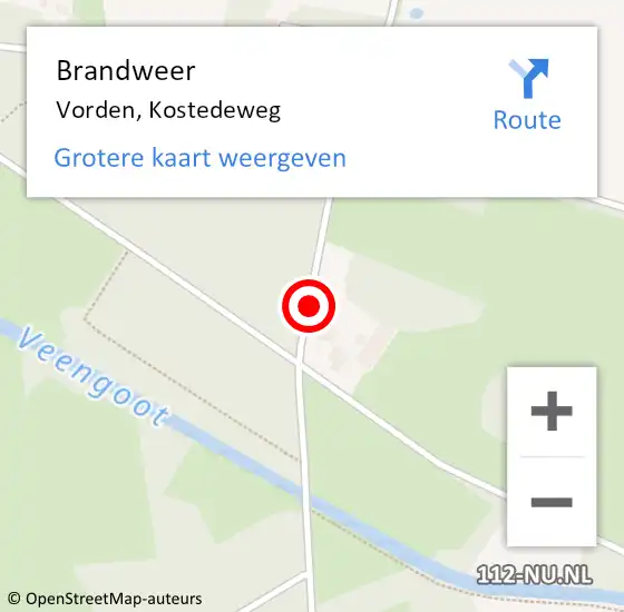 Locatie op kaart van de 112 melding: Brandweer Vorden, Kostedeweg op 2 juni 2020 14:03