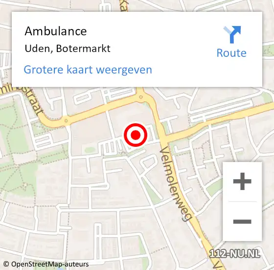 Locatie op kaart van de 112 melding: Ambulance Uden, Botermarkt op 2 juni 2020 15:06