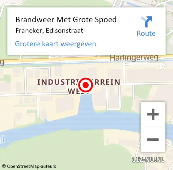 Locatie op kaart van de 112 melding: Brandweer Met Grote Spoed Naar Franeker, Edisonstraat op 2 juni 2020 16:55