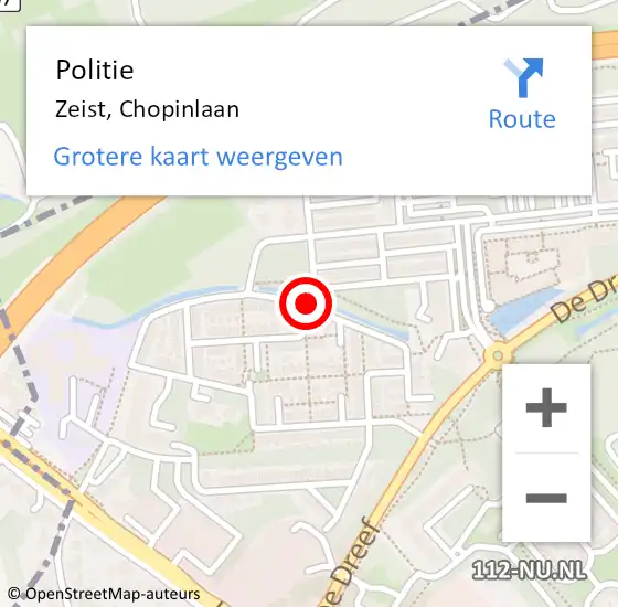 Locatie op kaart van de 112 melding: Politie Zeist, Chopinlaan op 2 juni 2020 17:03